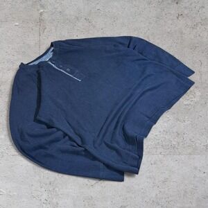 Mens vintage Navy faded thermal waffle knit Henley Longsleeve shirt size Small